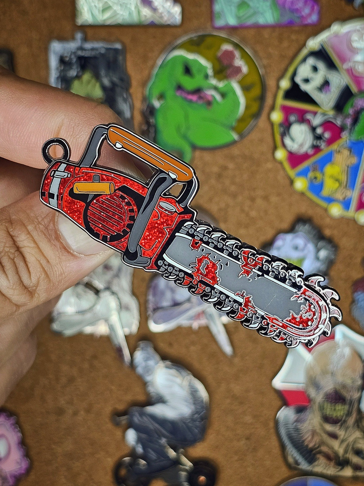Groovy Spinning Chainsaw enamel pin/ keychain