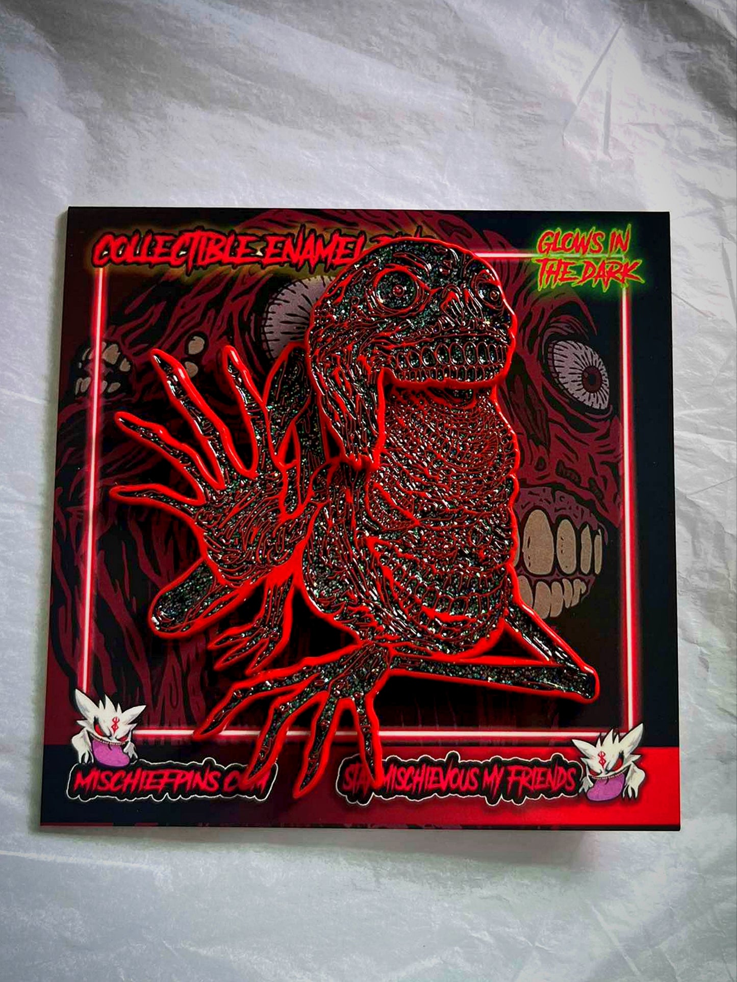 Smiling creature enamel pin