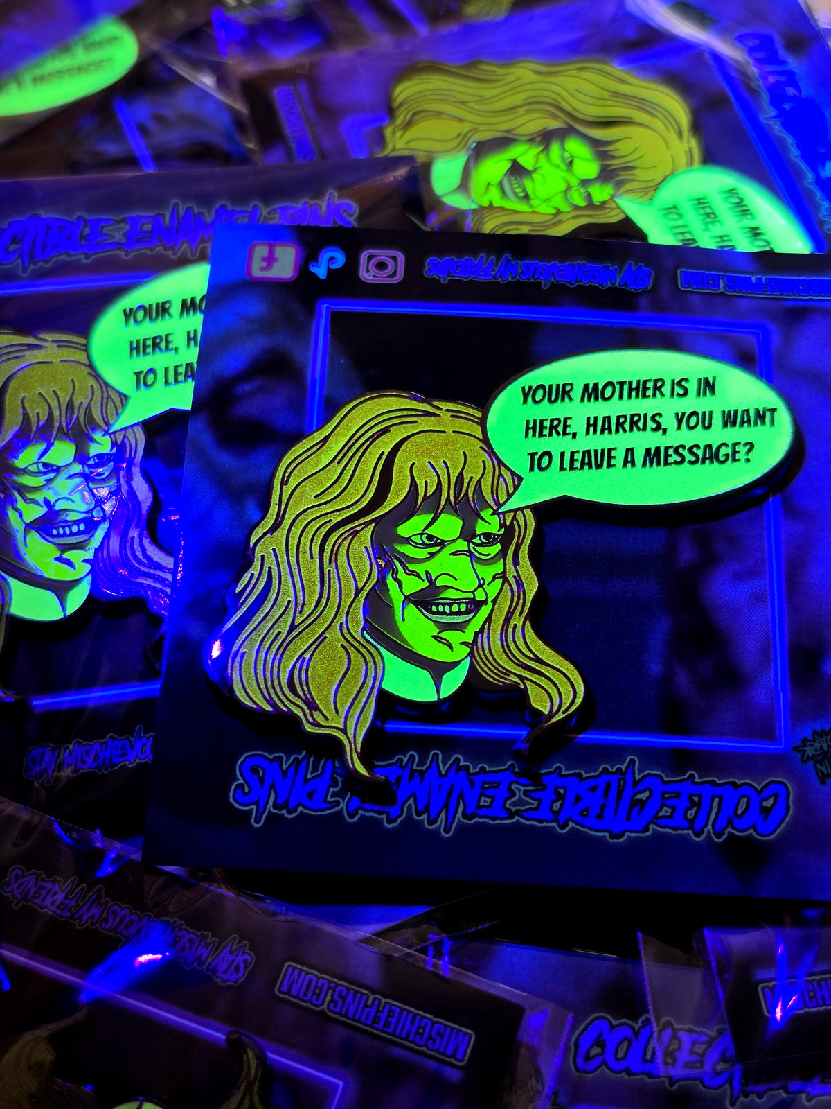 Your mothers in here enamel pin